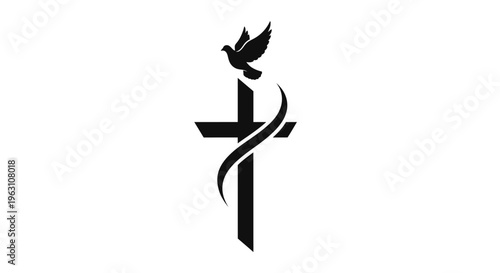 Christian cross with dove symbol of peace and holy spirit.