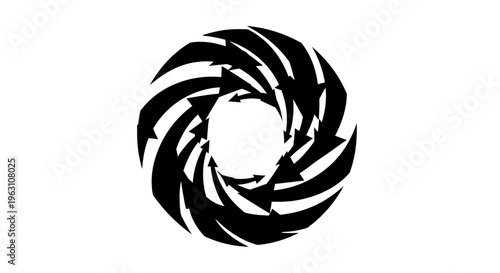 Abstract circular arrow design representing continuous motion and flow.