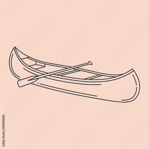 Minimal line of a canoe with a paddle on a peach background line minimal peach background boat watercraft