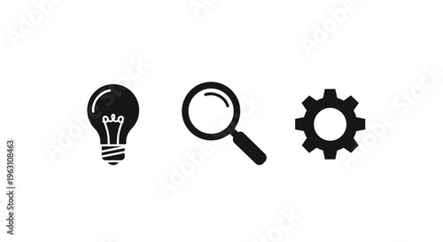 Icons representing ideas research and innovation in silhouette