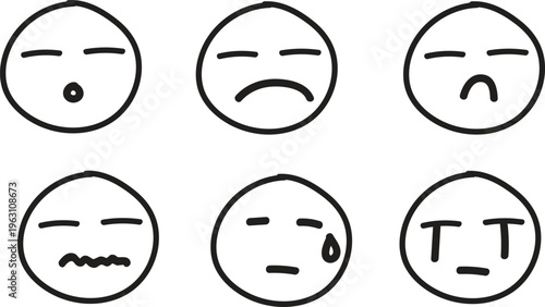 Set of black emojis icons. Black emojis sad icons. vector illustration
