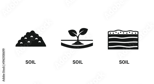 Three stages of soil development depicted in a black silhouette