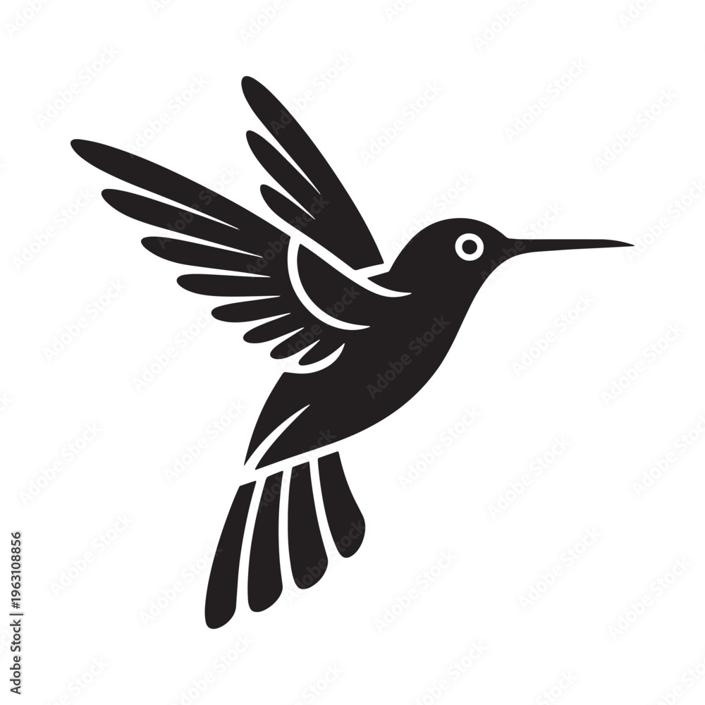 Fototapeta premium A stylized black silhouette of a hummingbird in mid flight