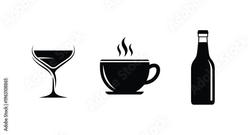 A cocktail coffee and bottle depicted in a dark silhouette