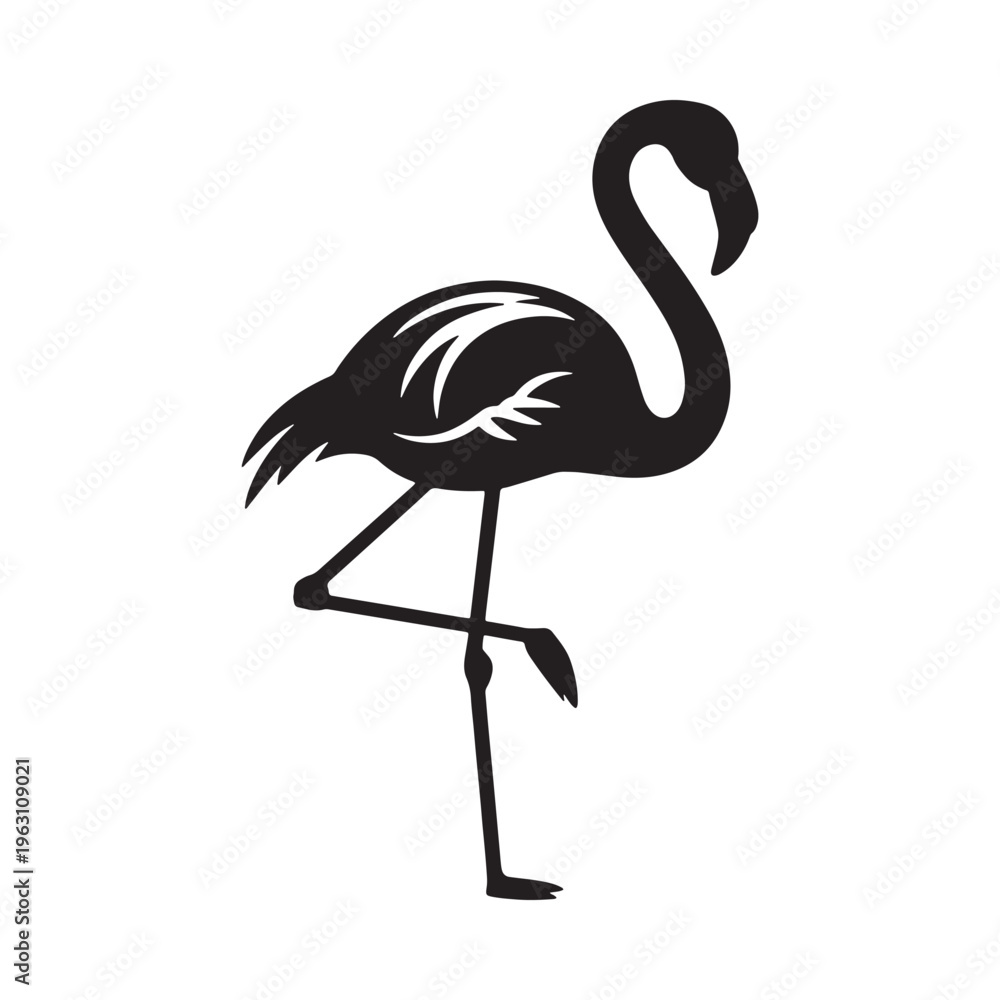 Obraz premium Elegant flamingo illustration a striking black silhouette of a wading bird