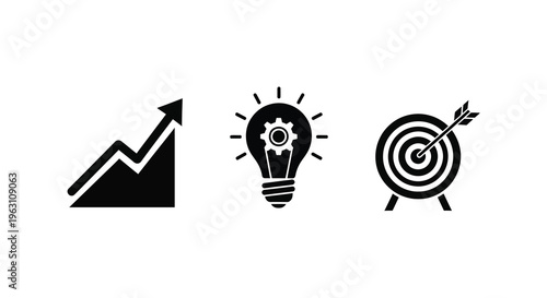 Business icons depicting growth ideas and success a silhouette