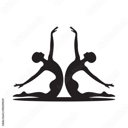 Two dancers in silhouette perform a graceful and synchronized movement