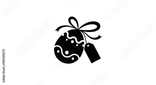 Black Easter Egg with Ribbon and Tag Icon.