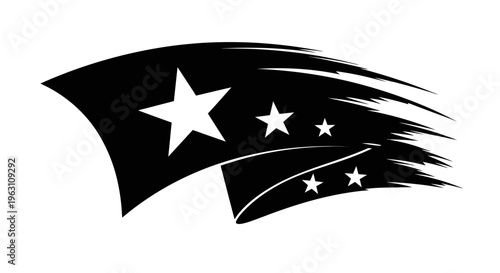 Stylized black brush stroke with white stars creating a dynamic and patriotic design.