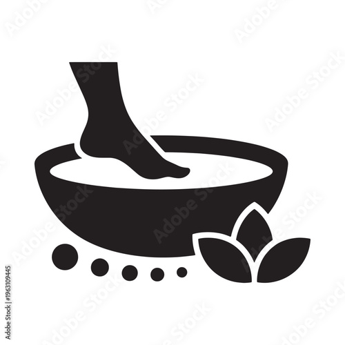 Foot soak in a bowl with leaves and stones wellness illustration