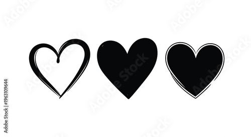 Three black heart shapes arranged horizontally a striking silhouette