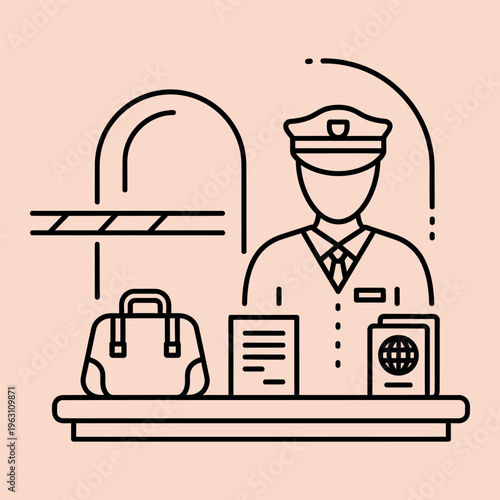 Minimal line of a hotel concierge with luggage and documents line minimal luggage safe bellhop