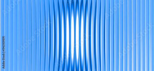 Vibrant blue circular gradient with ribbed fractal glass background. Dynamic abstract pattern with glowing vertical lines. Modern banner or poster. Vector illustration