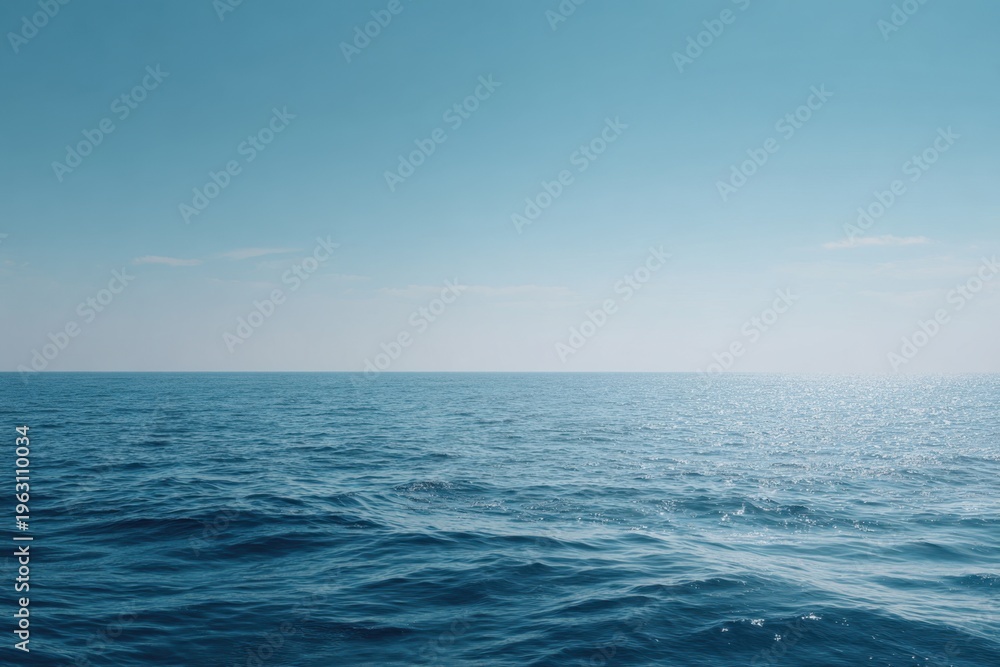 Fototapeta premium Vast Blue Ocean and Clear Sky Horizon on a Sunny Day Sea Journey
