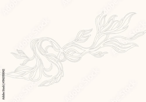 A flowing organic shape inspired by plant form creates a thin line art design.