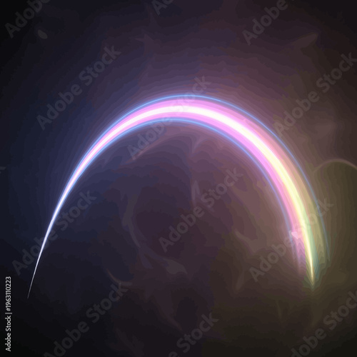 An abstract arc with a sharp starting point and soft ending glows brightly