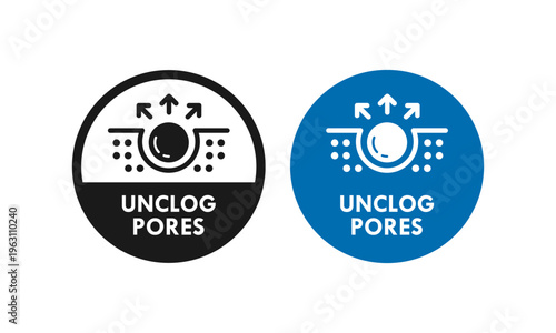 Vector icon showing skin pore deep cleaning process with arrows, ideal for skincare, beauty products, dermatology, acne treatment, and unclogging pores label or packaging.