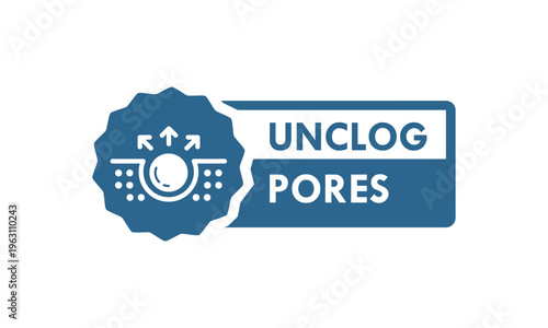 Vector icon showing skin pore deep cleaning process with arrows, ideal for skincare, beauty products, dermatology, acne treatment, and unclogging pores label or packaging.