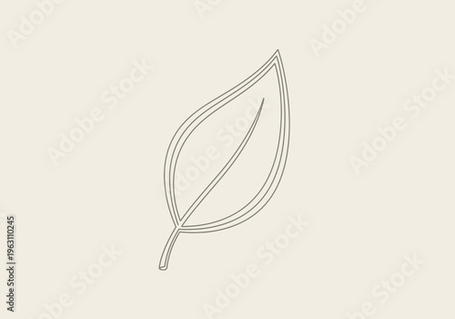 A minimalist leaf shape with a double line contour is shown in a smooth design.
