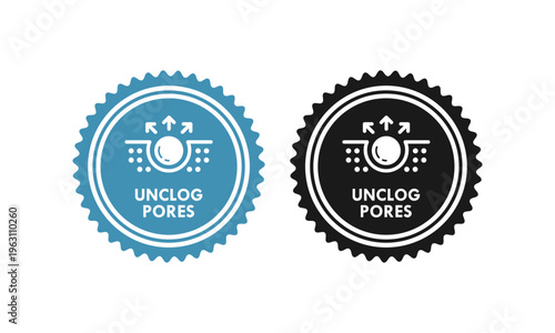 Vector icon showing skin pore deep cleaning process with arrows, ideal for skincare, beauty products, dermatology, acne treatment, and unclogging pores label or packaging.