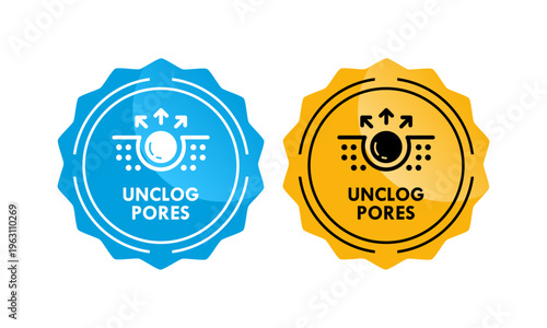 Vector icon showing skin pore deep cleaning process with arrows, ideal for skincare, beauty products, dermatology, acne treatment, and unclogging pores label or packaging.