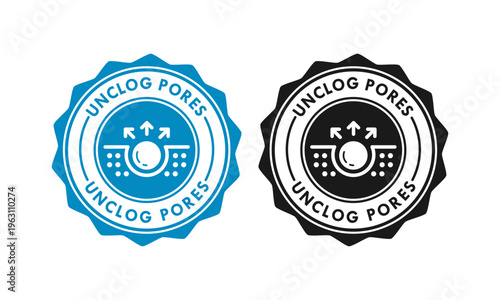 Vector icon showing skin pore deep cleaning process with arrows, ideal for skincare, beauty products, dermatology, acne treatment, and unclogging pores label or packaging.