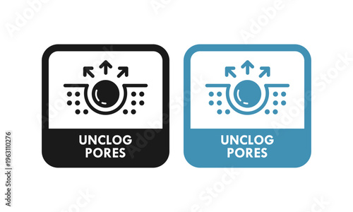 Vector icon showing skin pore deep cleaning process with arrows, ideal for skincare, beauty products, dermatology, acne treatment, and unclogging pores label or packaging.
