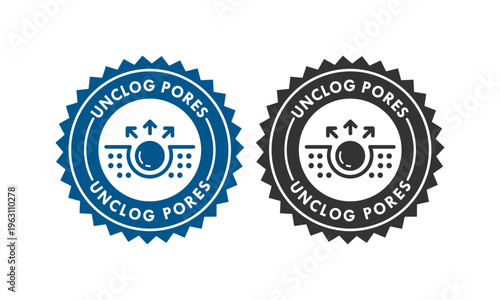 Vector icon showing skin pore deep cleaning process with arrows, ideal for skincare, beauty products, dermatology, acne treatment, and unclogging pores label or packaging.