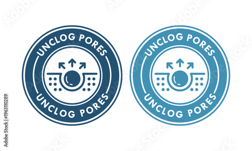 Vector icon showing skin pore deep cleaning process with arrows, ideal for skincare, beauty products, dermatology, acne treatment, and unclogging pores label or packaging.