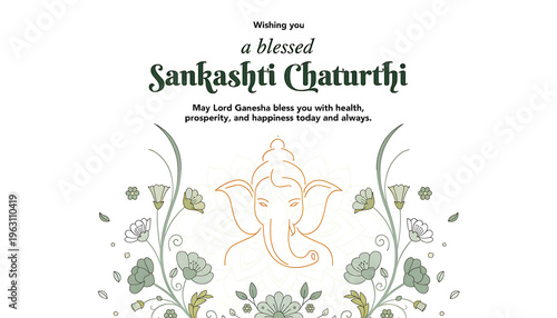 Lord ganesh Sankashti Chaturthi poster white background and leaf design 