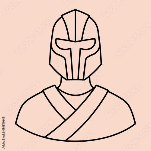 Minimal line of a masked warrior or gladiator line minimal simple black lines peach background