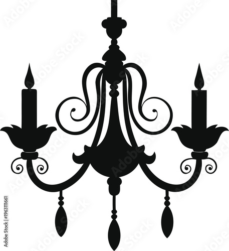 Elegant black iron candelabra with two candles