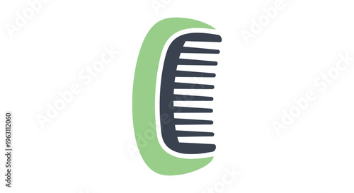 Green hair comb icon in minimalist style with white background for beauty branding