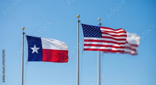 Independence day celebration with american and texas flags waving