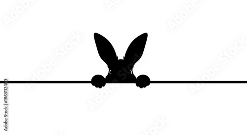 Cute black bunny peeking over a horizontal line.