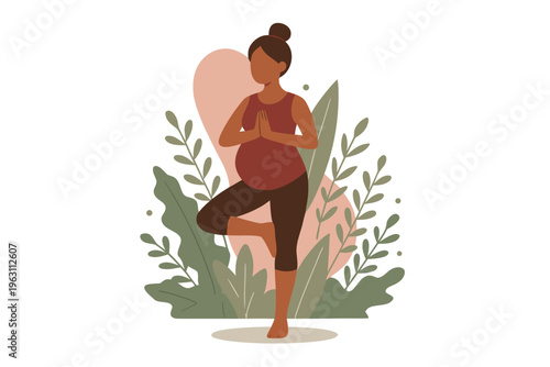 A pregnant woman practices yoga in a serene and natural setting