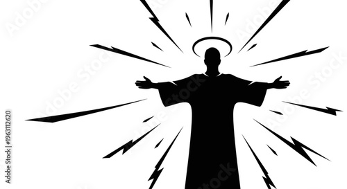 Silhouette of a divine figure with a halo and radiating light.