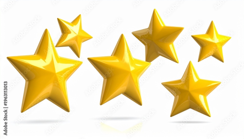 Obraz premium Three Yellow 3D Stars on White Background