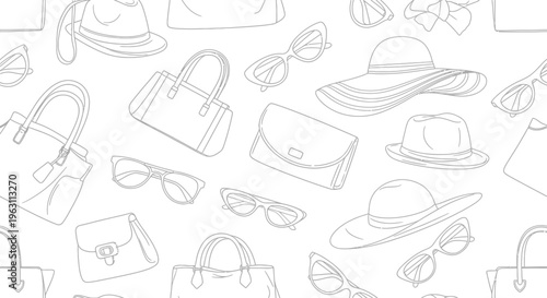 Seamless Pattern of Fashion Accessories Handbags Hats and Sunglasses