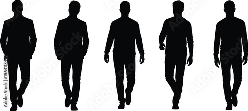 Business men walking silhouettes set formal male figures in motion professional people vector illustration isolated on white background for corporate design
