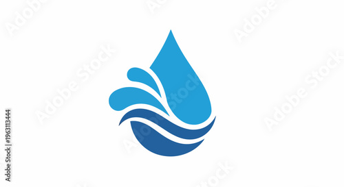 Blue water droplet logo with wave design element on neutral space