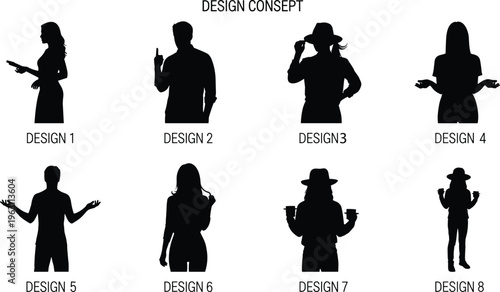 Business people silhouettes set with expressive gestures and communication poses, male and female professionals, corporate concept isolated on clean white background