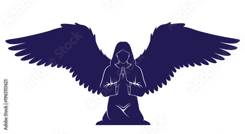 Mysterious Angelic Figure Kneeling in Prayer with Large Wings.