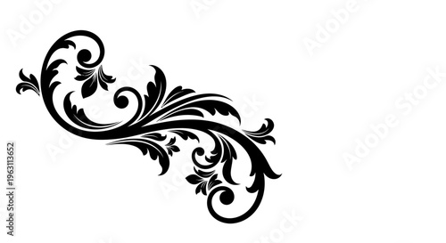 Elegant Black Floral Ornament Swirl Design Element.