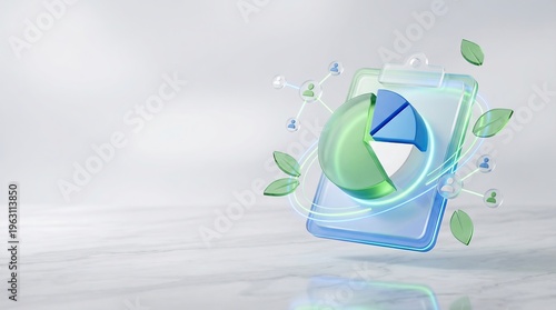 3D ESG Report Clipboard with Pie Chart and User Network
