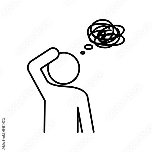 悩みやトラブルに困惑している人の線画アイコン