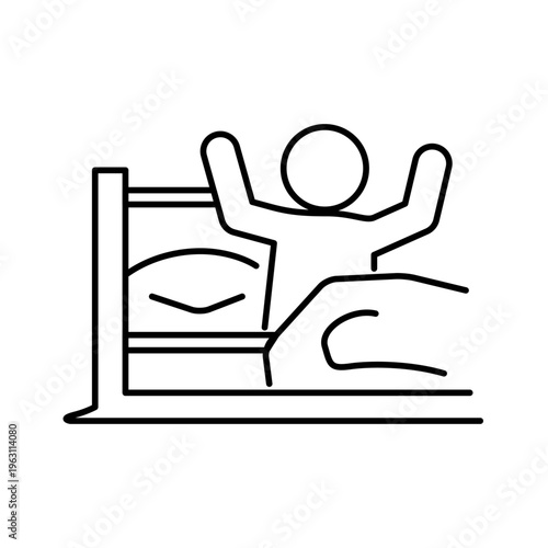 ベットで起床した人の線画アイコン