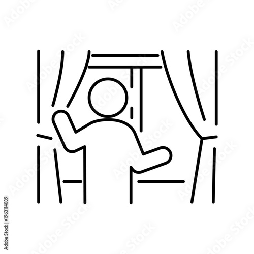 カーテンを開けている人の線画アイコン