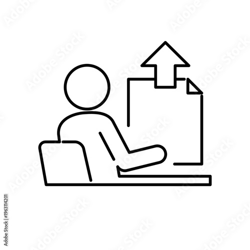 書類を提出している人の線画アイコン