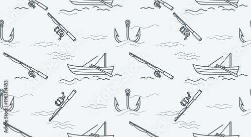 Seamless Pattern with Fishing Gear and Boats